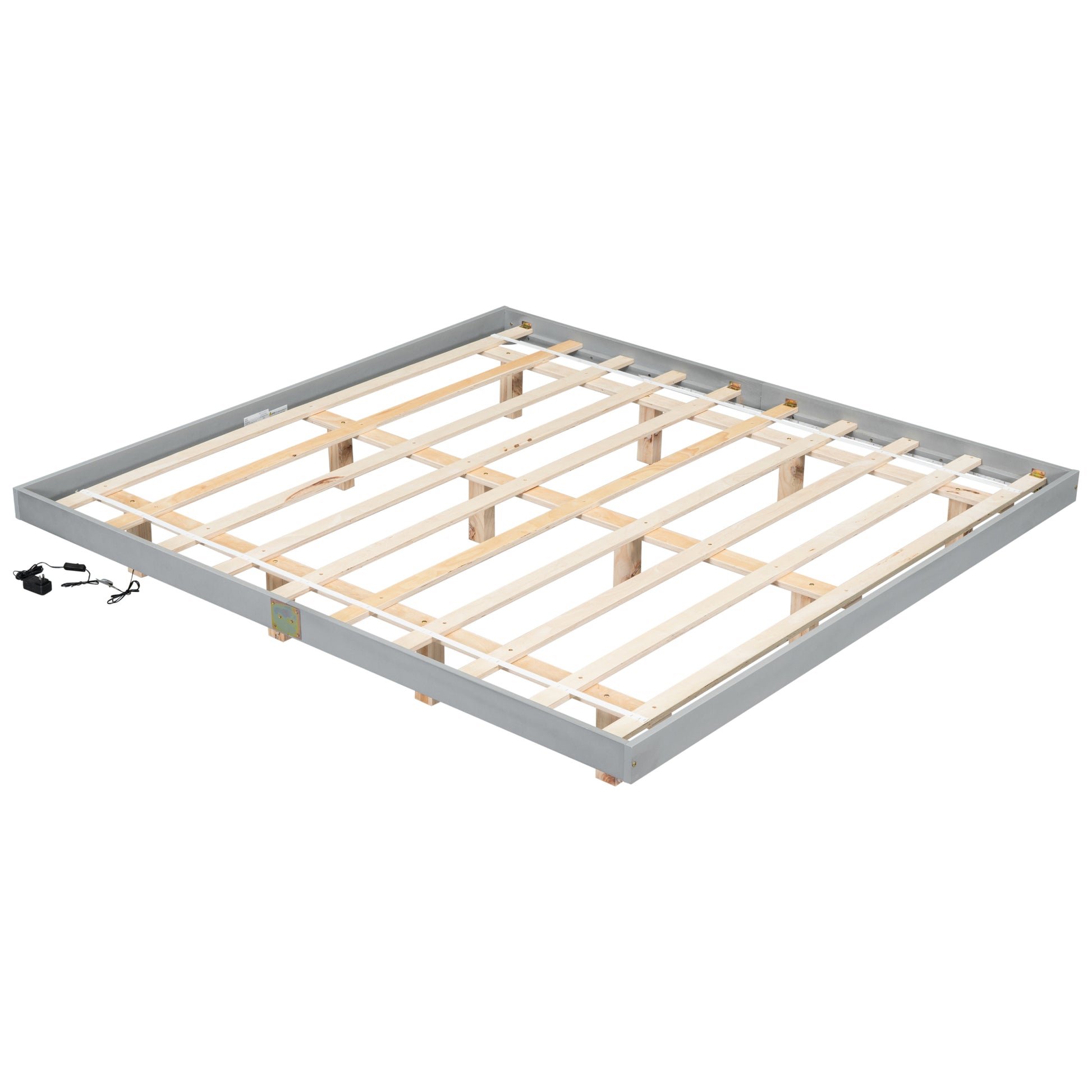 King Size Floating Bed With Led Lights Underneath,Modern King Size Low Profile Platform Bed With Led Lights,Grey King Grey Wood Bedroom American Design Pine Bed Frame Pine