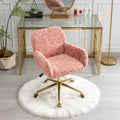 Office Chair,Artificial Rabbit Hair Home Office Chair With Golden Metal Base,Adjustable Desk Chair Swivel Office Chair,Vanity Chair Pink Pink Study Foam Upholstered