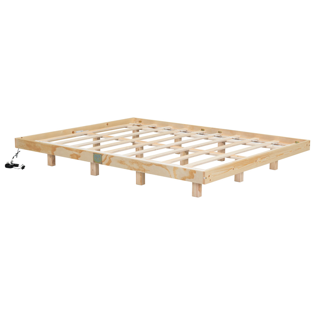 Queen Size Floating Bed With Led Lights Underneath,Modern Queen Size Low Profile Platform Bed With Led Lights,Natural Queen Natural Wood Bedroom American Design Pine Bed Frame Pine