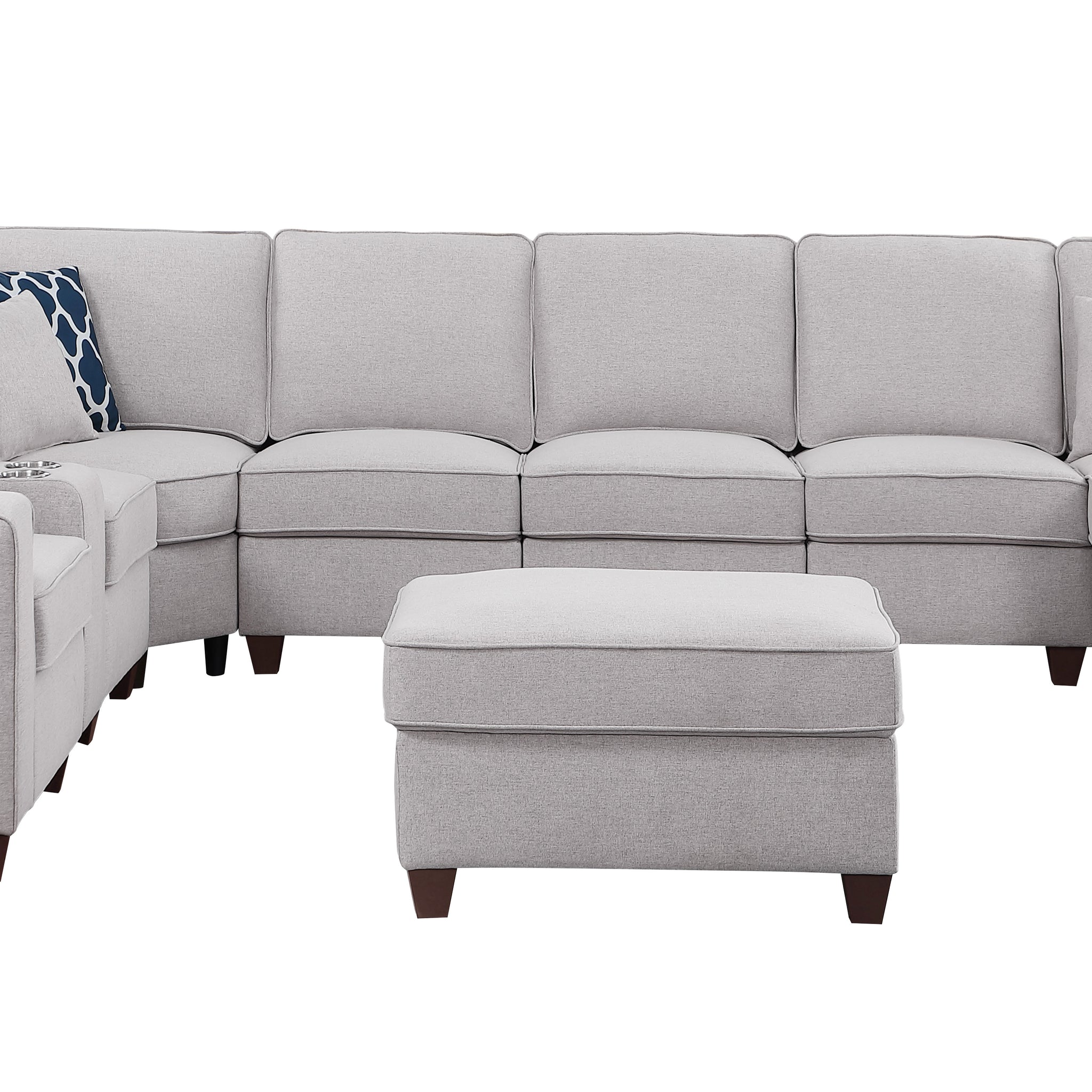 Eric 9 Pieces Upholstered Sectional With Ottoman Light Gray Foam Linen