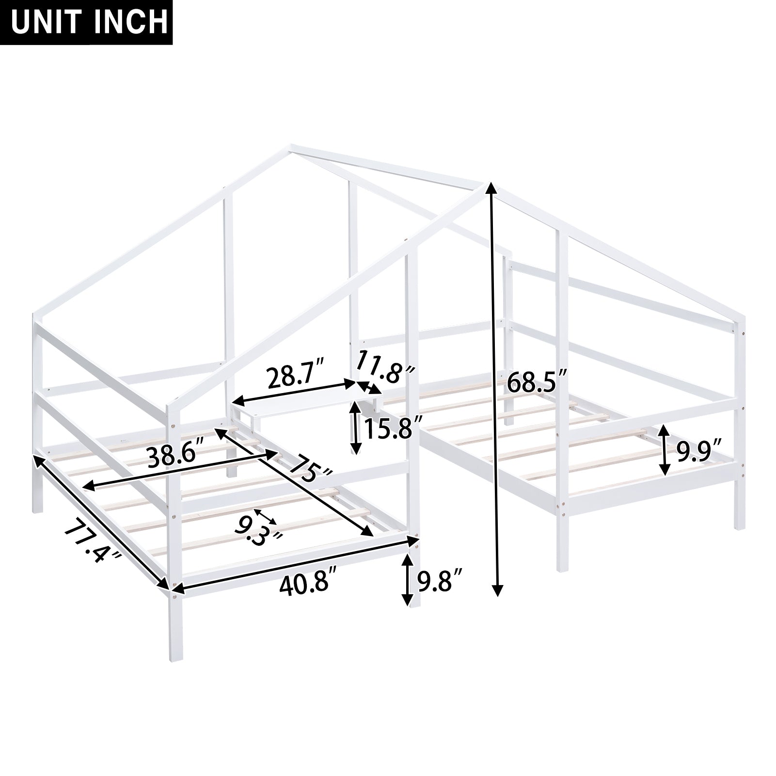 Double Twin Size Triangular House Beds with Built in box spring not