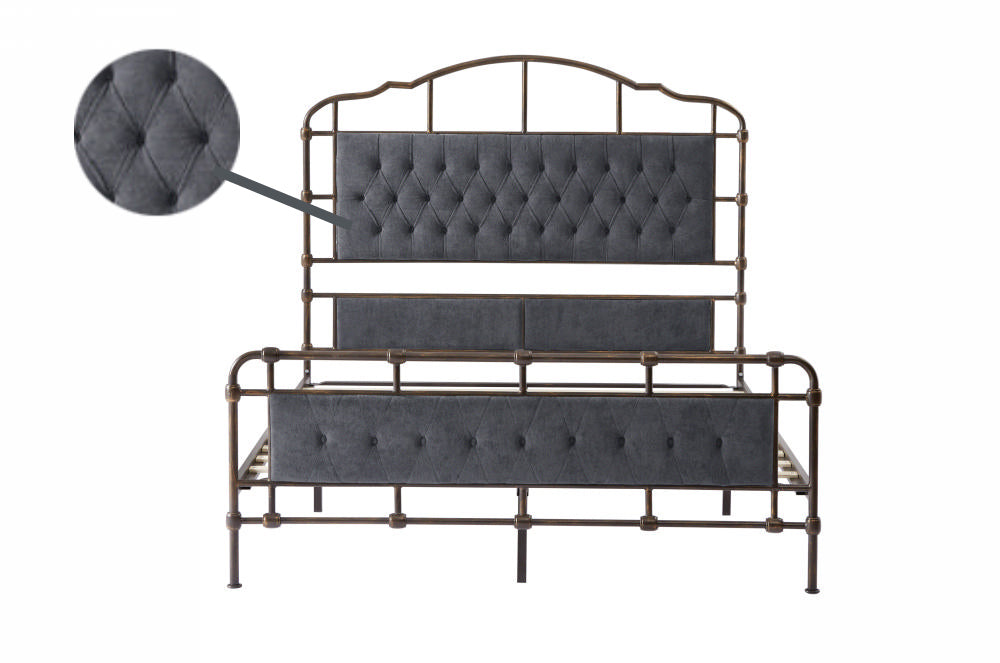 Queen Size High Boad Metal Bed With Soft Head And Tail, No Spring, Easy To Assemble, No Noise Box Spring Not Required Queen Dark Gray Metal Bedroom Bed Frame Foam Velvet Metal