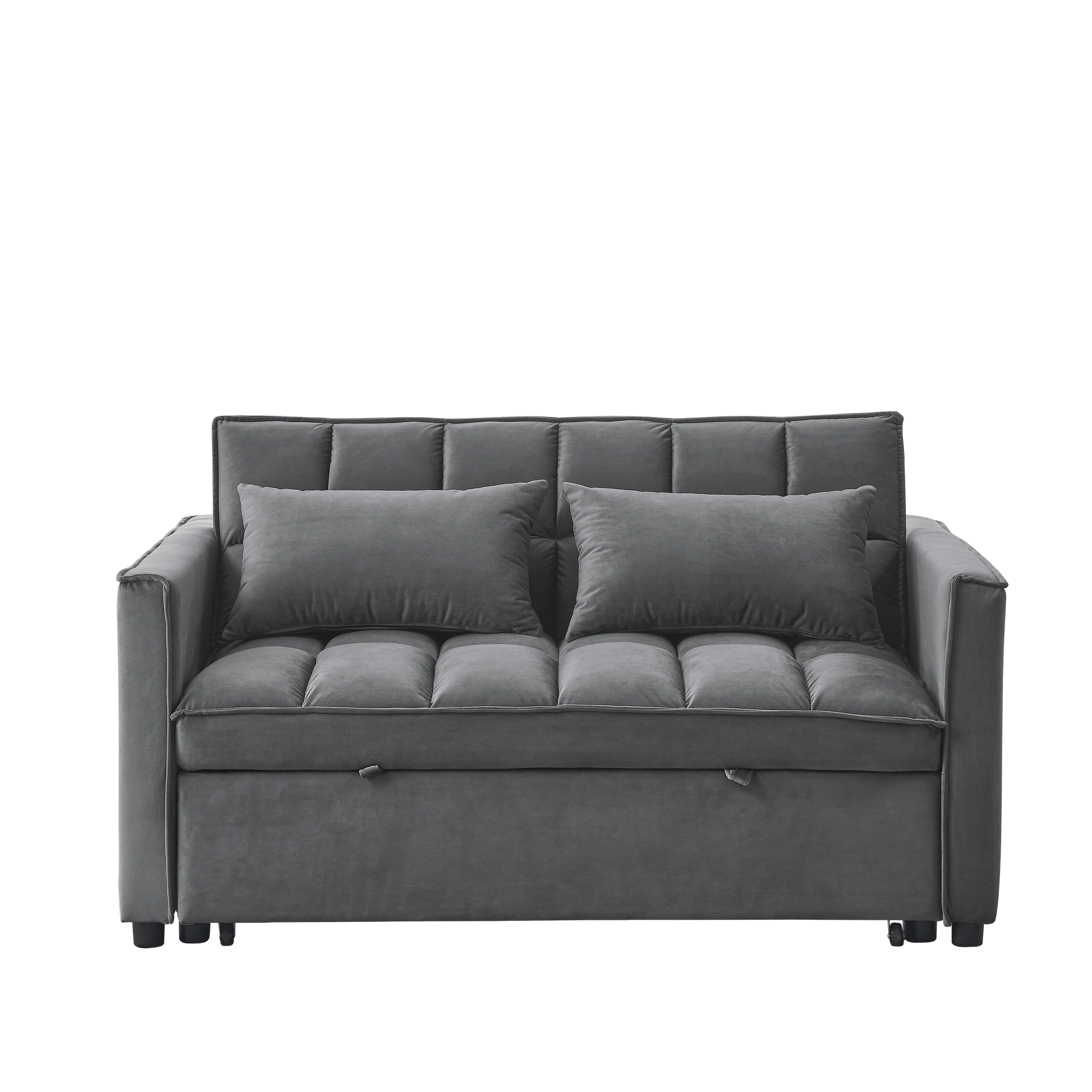 Sleeper Sofa, Convertible Sofa, Recliner, Bed, 3 In 1, 3 Position Adjustable Backrest, 2 Seater Sectional, Two Side Pockets, 2 Pillows For Living Room, Apartment, Etc., Velvet Beige 54" Wide. Grey Foam Velvet