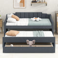 Twin Size Upholstered Daybed With Trundle And Three Drawers,Grey Box Spring Not Required Twin Grey Wood Linen Linen