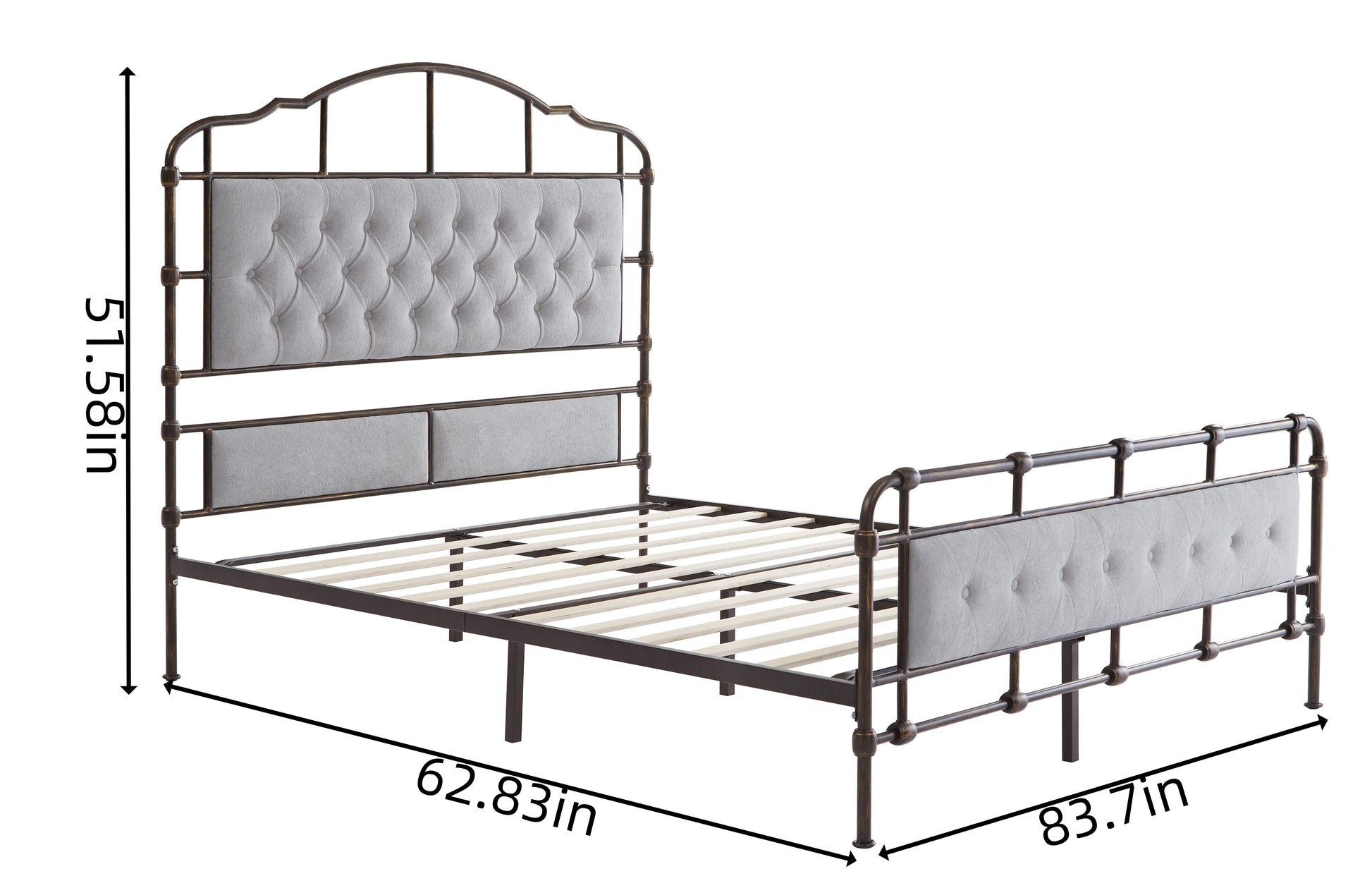 Queen Size High Boad Metal Bed With Soft Head And Tail, No Spring, Easy To Assemble, No Noise Box Spring Not Required Queen Grey Metal Bedroom Bed Frame Foam Velvet Metal