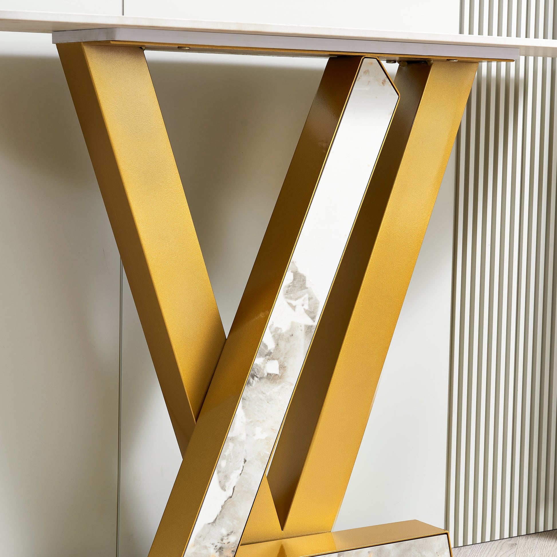 47.2"Modern Console Table, Exquisite Shape Design, Metal Frame With Adjustable Foot Pads For Entrance, Corridor, Living Room & Office. Gold Gold Metal & Wood Metal & Wood