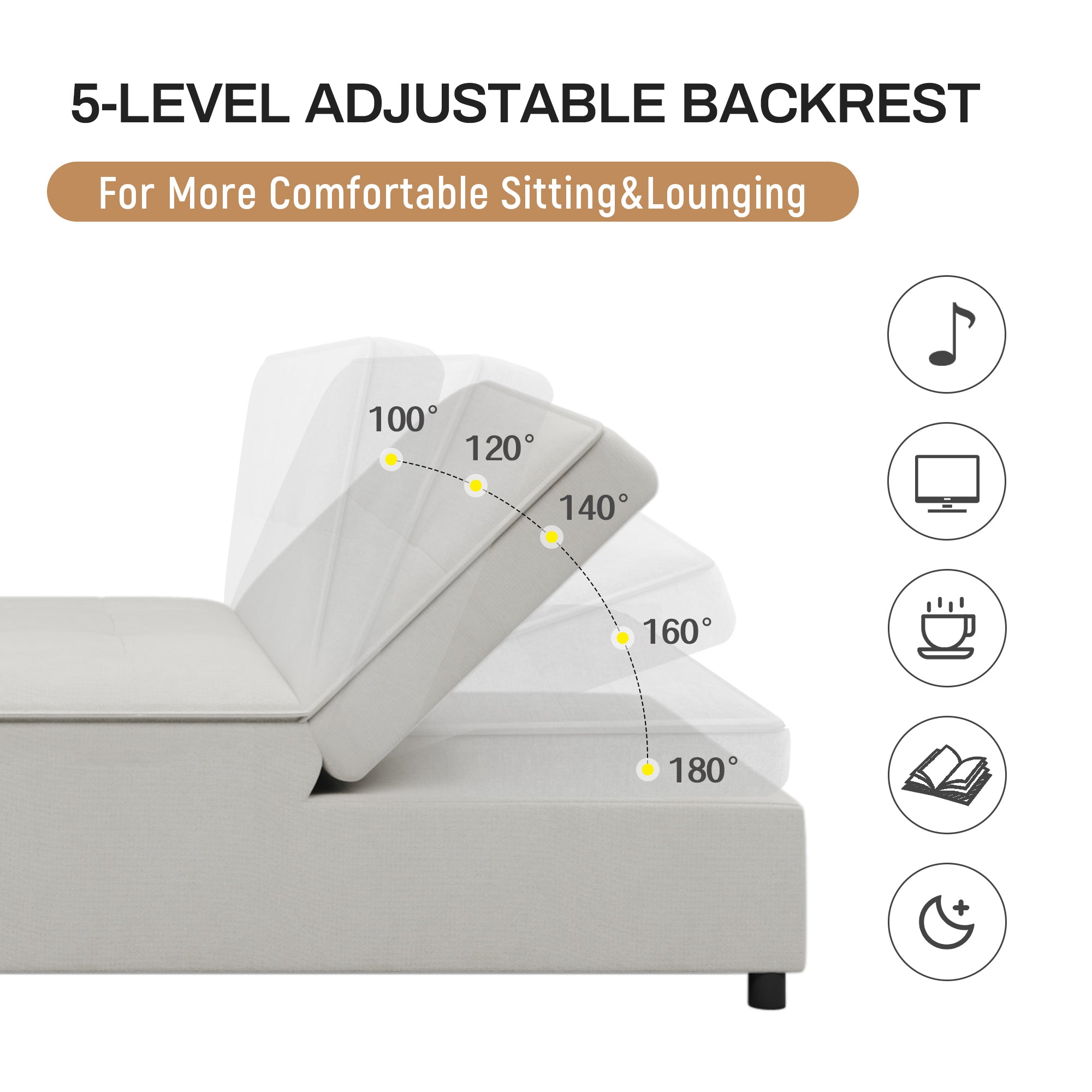 4 in 1 Sofa Bed, Chair Bed, Multi Function Folding white-primary living space-linen