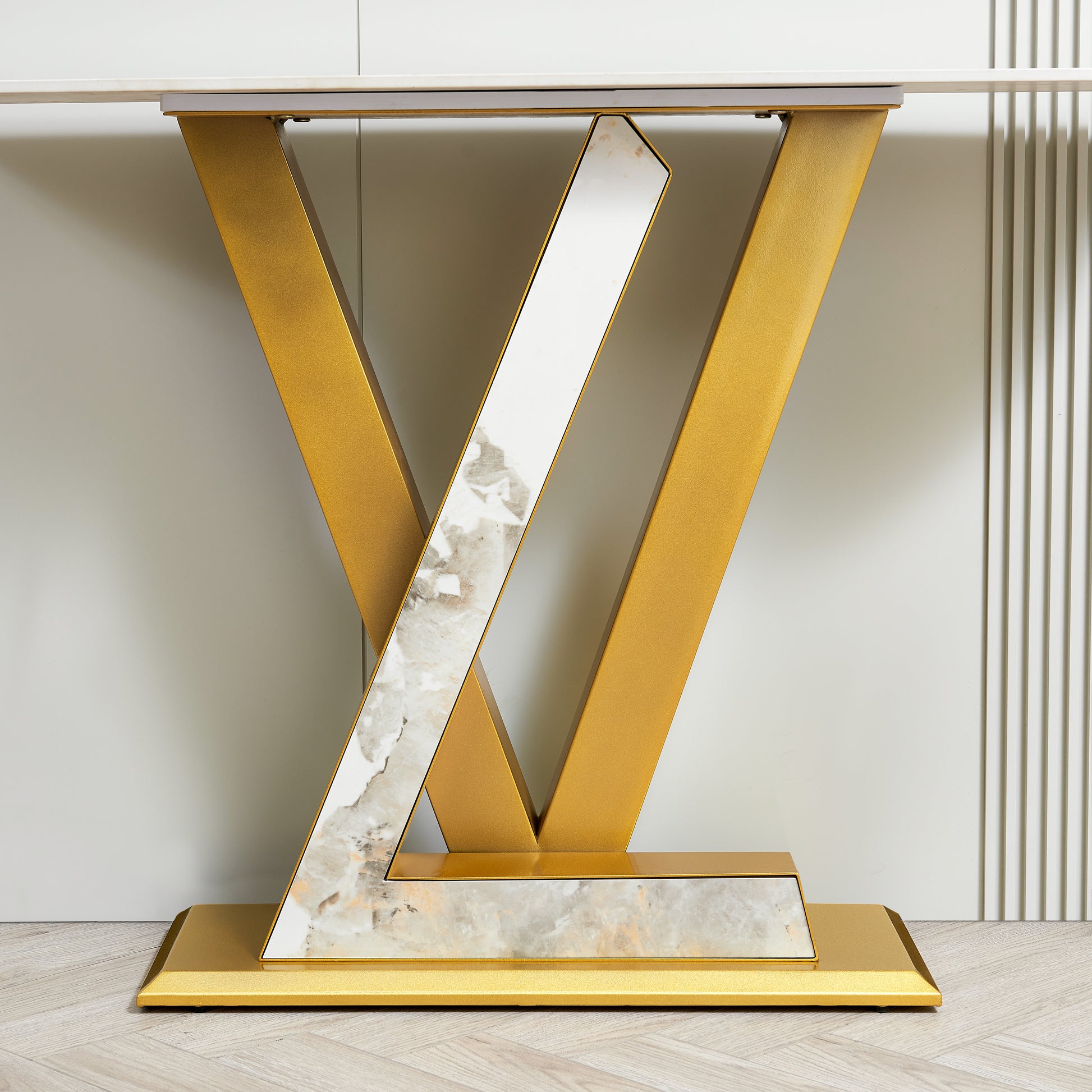 47.2"Modern Console Table, Exquisite Shape Design, Metal Frame With Adjustable Foot Pads For Entrance, Corridor, Living Room & Office. Gold Gold Metal & Wood Metal & Wood