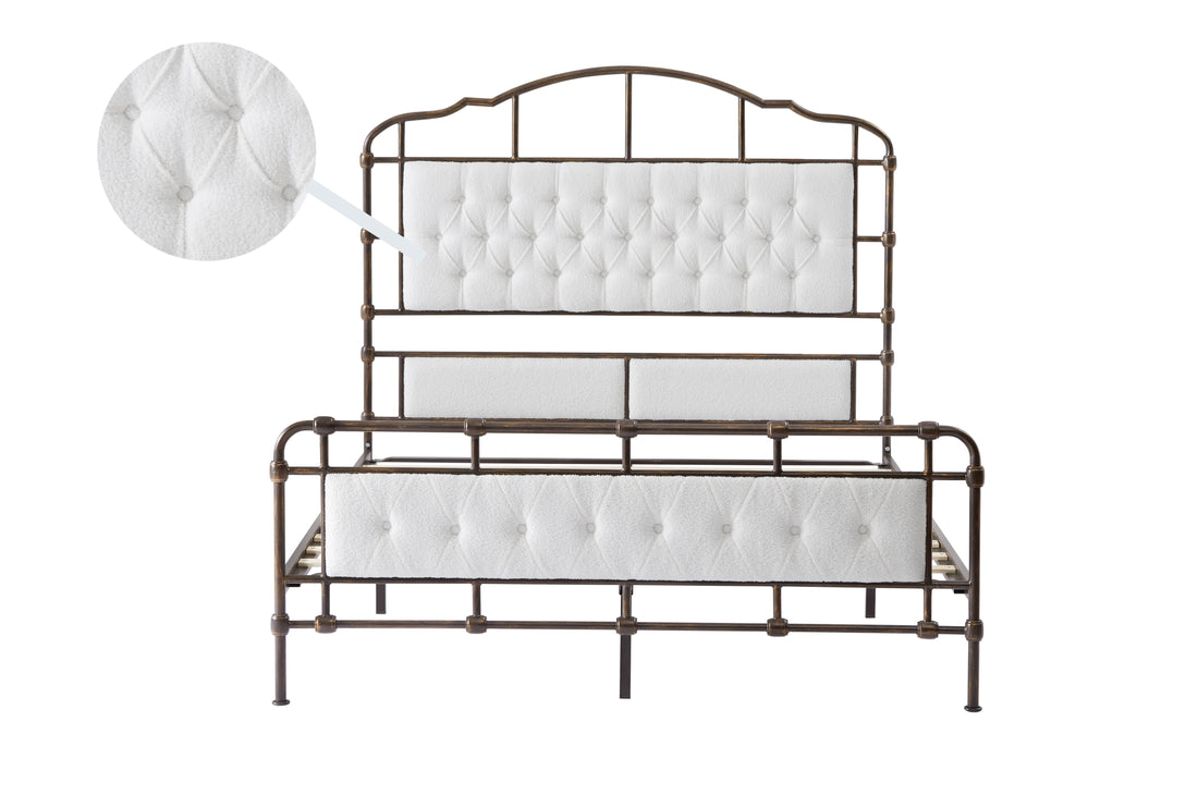 Queen Size High Boad Metal Bed With Soft Head And Tail, No Spring, Easy To Assemble, No Noise Box Spring Not Required Queen White Metal White Bedroom Bed Frame Foam Velvet Metal