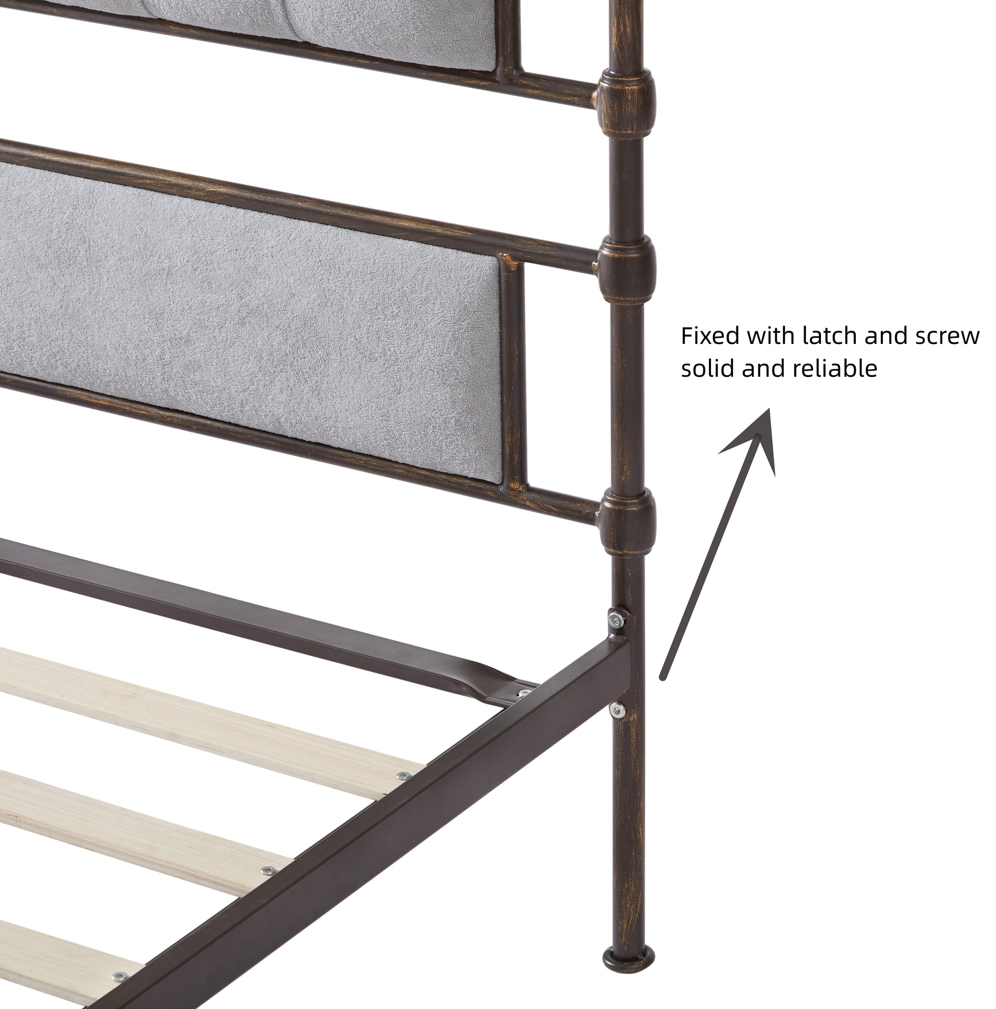 Queen Size High Boad Metal Bed With Soft Head And Tail, No Spring, Easy To Assemble, No Noise Box Spring Not Required Queen Grey Metal Bedroom Bed Frame Foam Velvet Metal