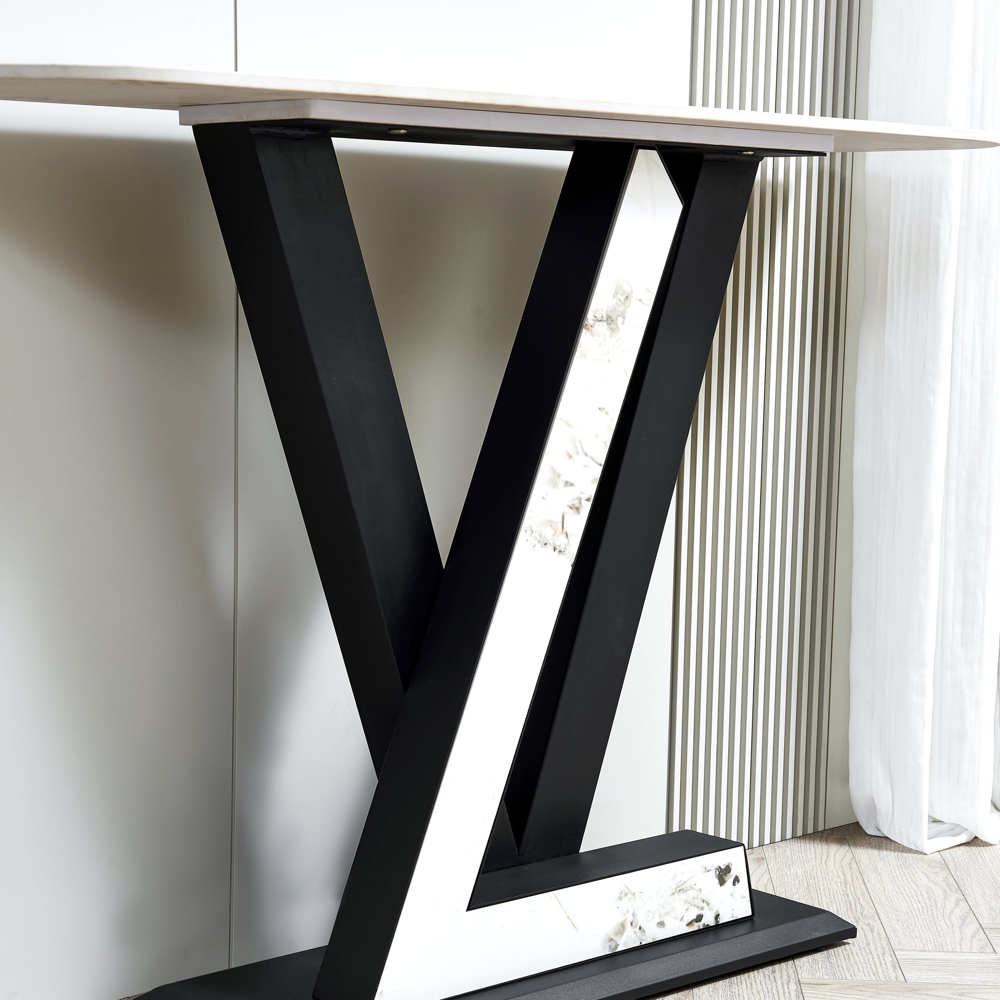 47.2"Modern Console Table, Exquisite Shape Design, Metal Frame With Adjustable Foot Pads For Entrance, Corridor, Living Room & Office. Black Black Metal & Wood Metal & Wood