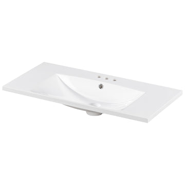 36" Single Bathroom Basin Sink, Vanity Top Only, 3 Faucet Holes, Resin White Resin