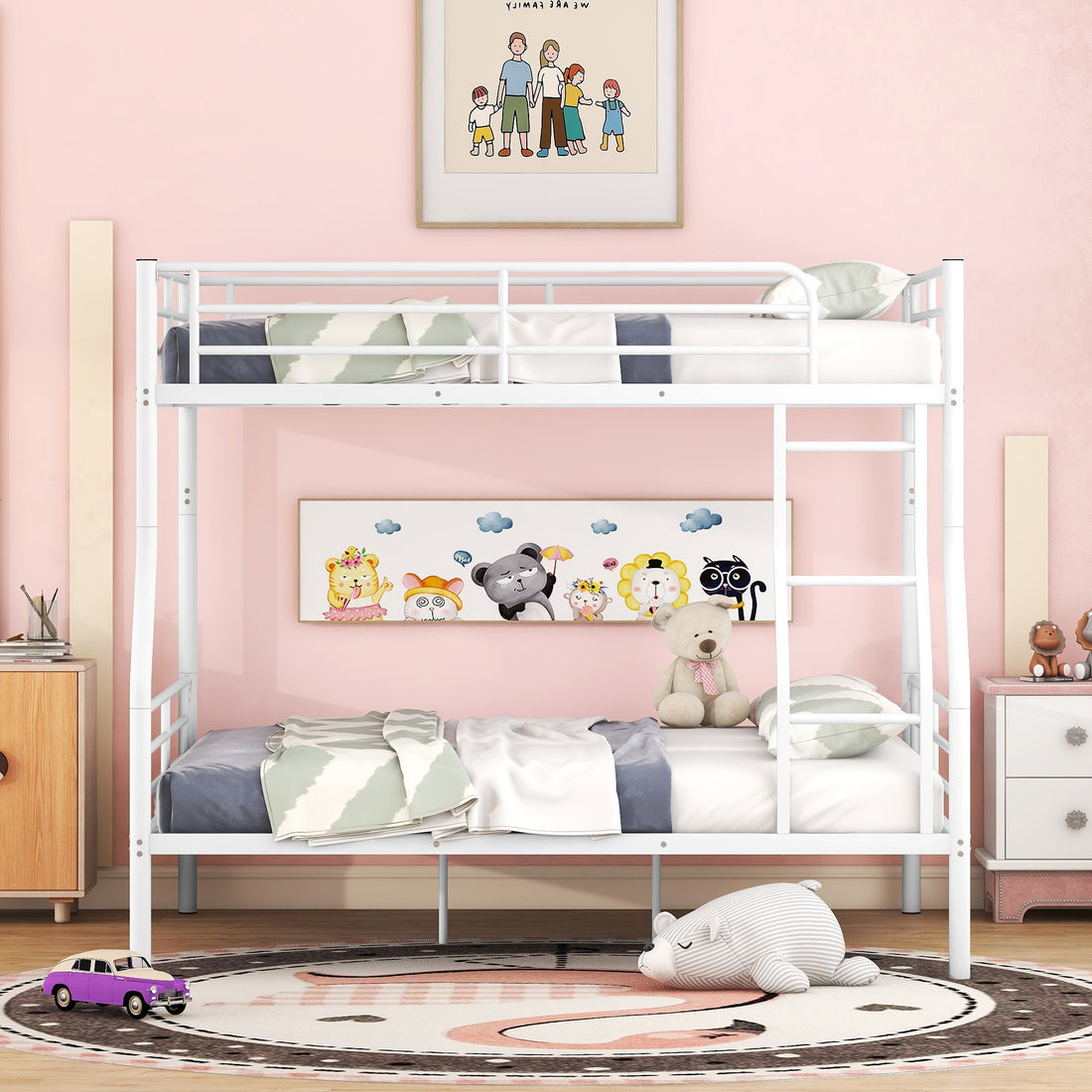 Full Xl Over Queen Metal Bunk Bed, White White Iron