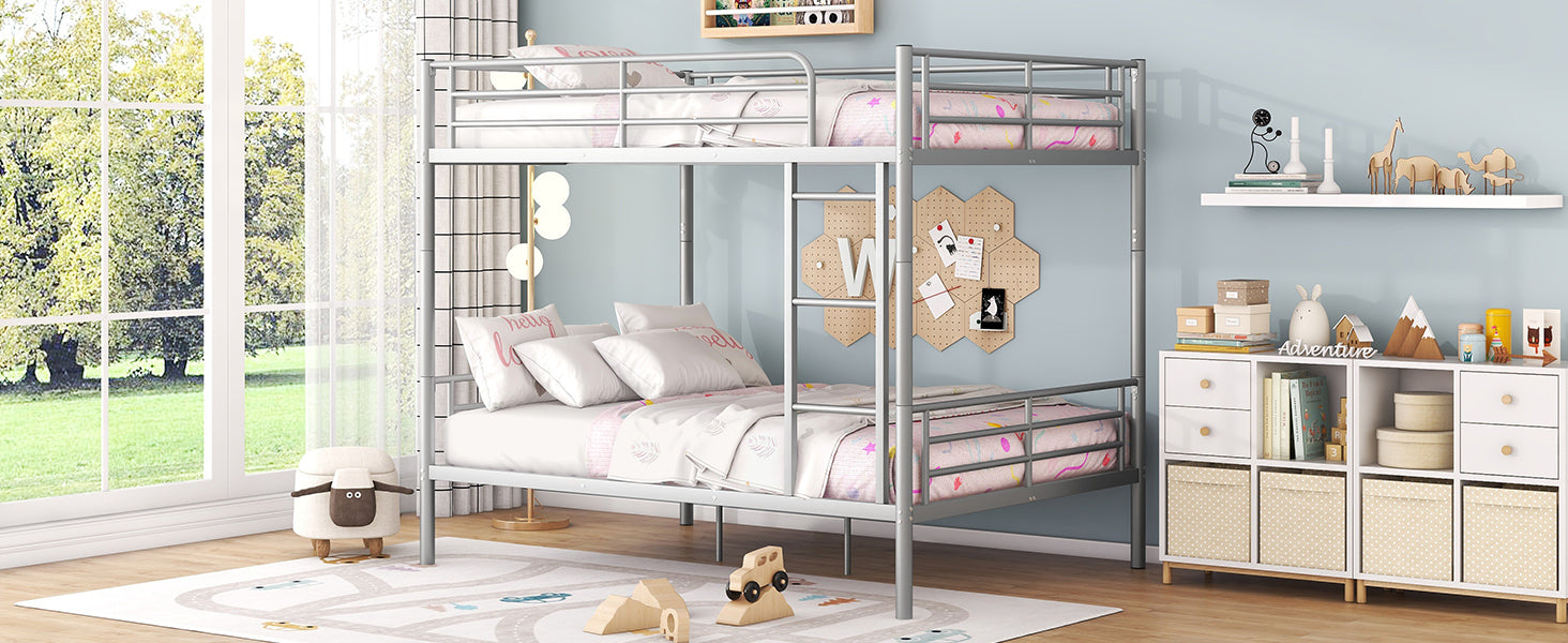 Full Over Full Metal Bunk Bed, Sliver Silver Iron