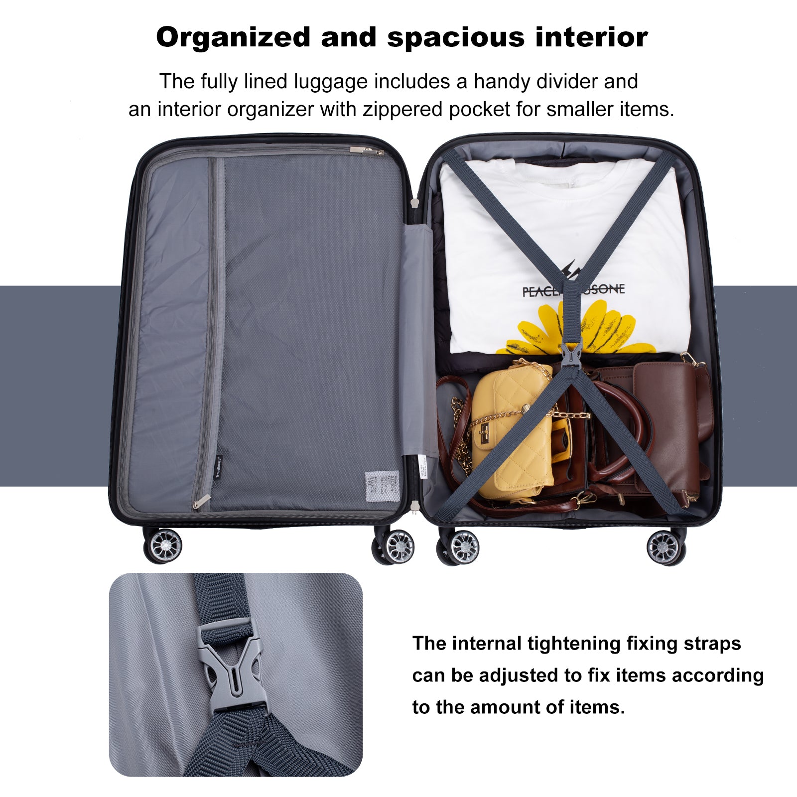 Hardshell Suitcase Spinner Wheels PP Luggage Sets gray-polypropylene