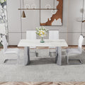 Modern Minimalist Dining Table. White Imitation Marble Glass Sticker Desktop, Stainless Steel Legs, Stable And Beautiful. Suitable For Living Room And Dining Room 63