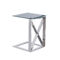22 Inch Metal X Frame Glass Top Side Table, Silver Silver Metal