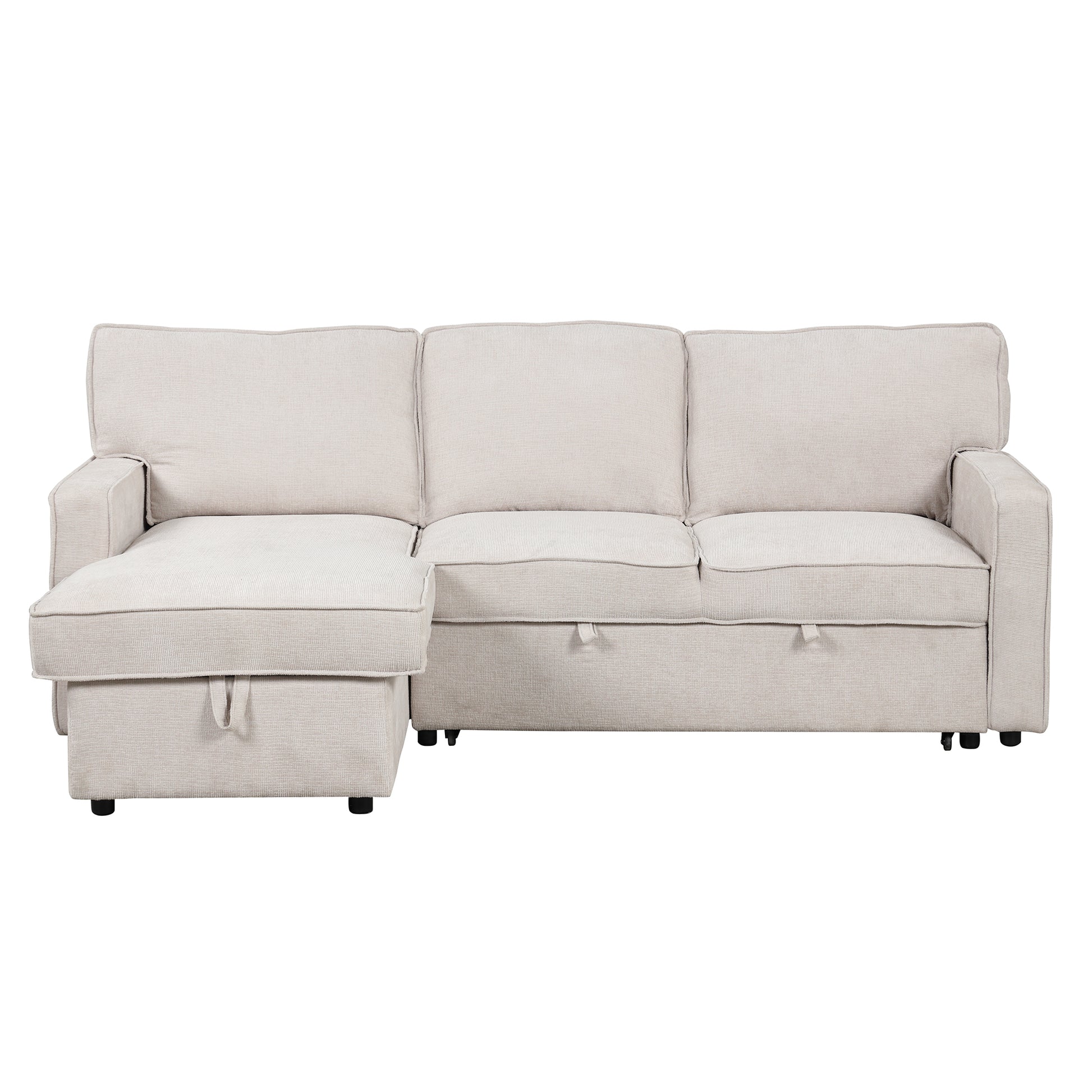 Upholstery Sleeper Sectional Sofa With Storage Space, Usb Port, 2 Cup Holders On Back Cushions Same Sku Wy000335Aaa Beige Wood Square Arms Polyester 3 Seat