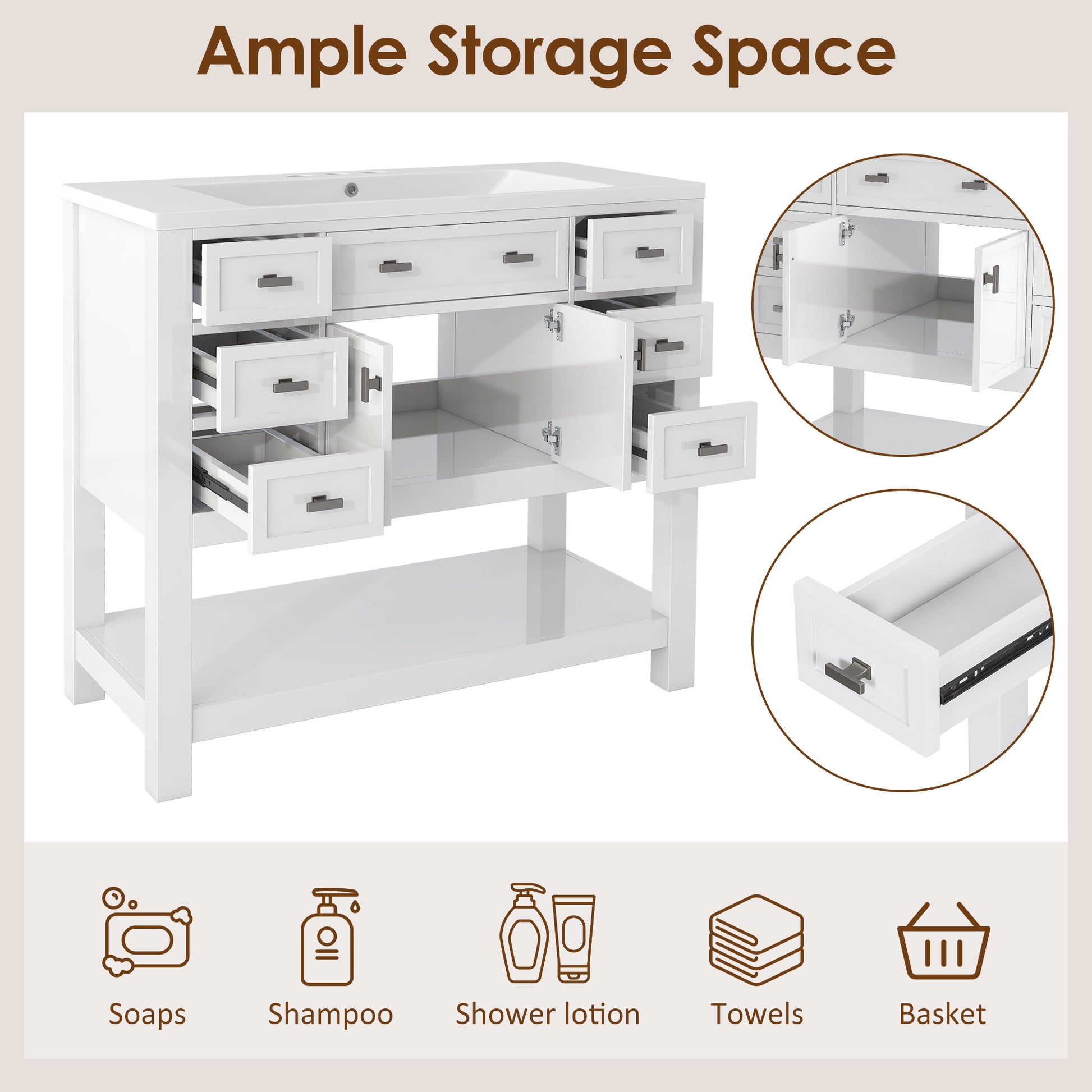 36'' Bathroom Vanity with Top Sink, Modern Bathroom 4+-white-2-1-soft close