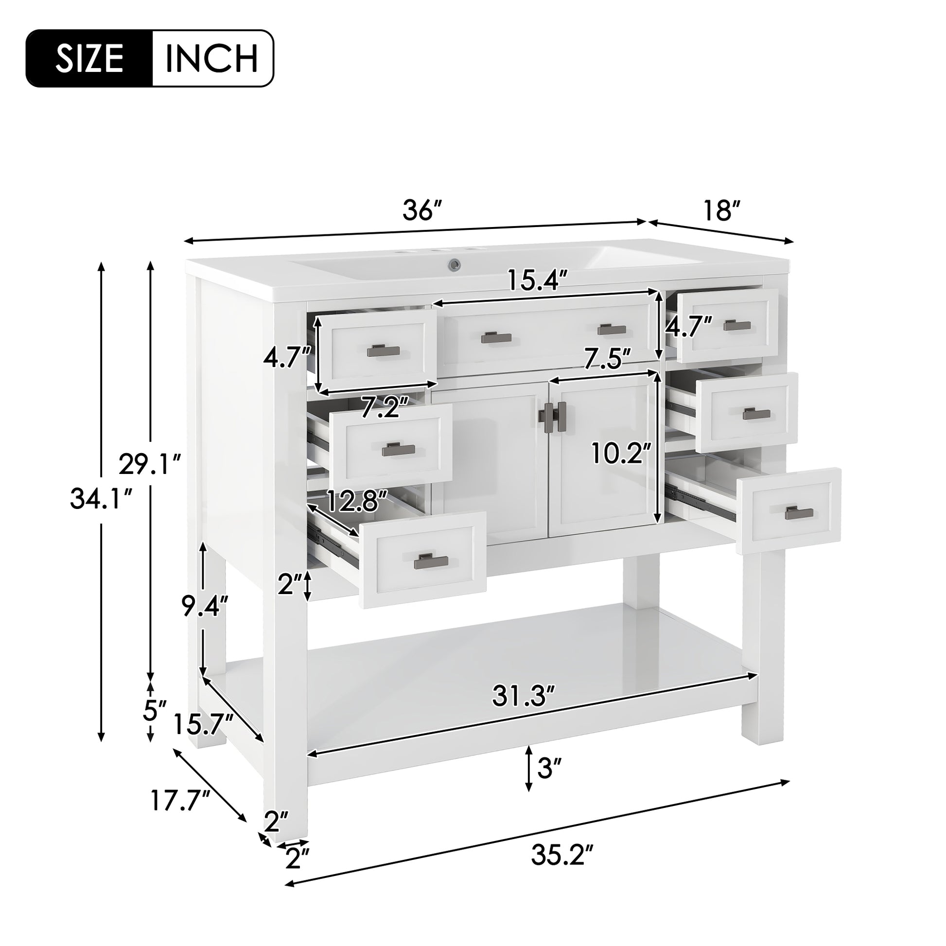 36'' Bathroom Vanity with Top Sink, Modern Bathroom 4+-white-2-1-soft close