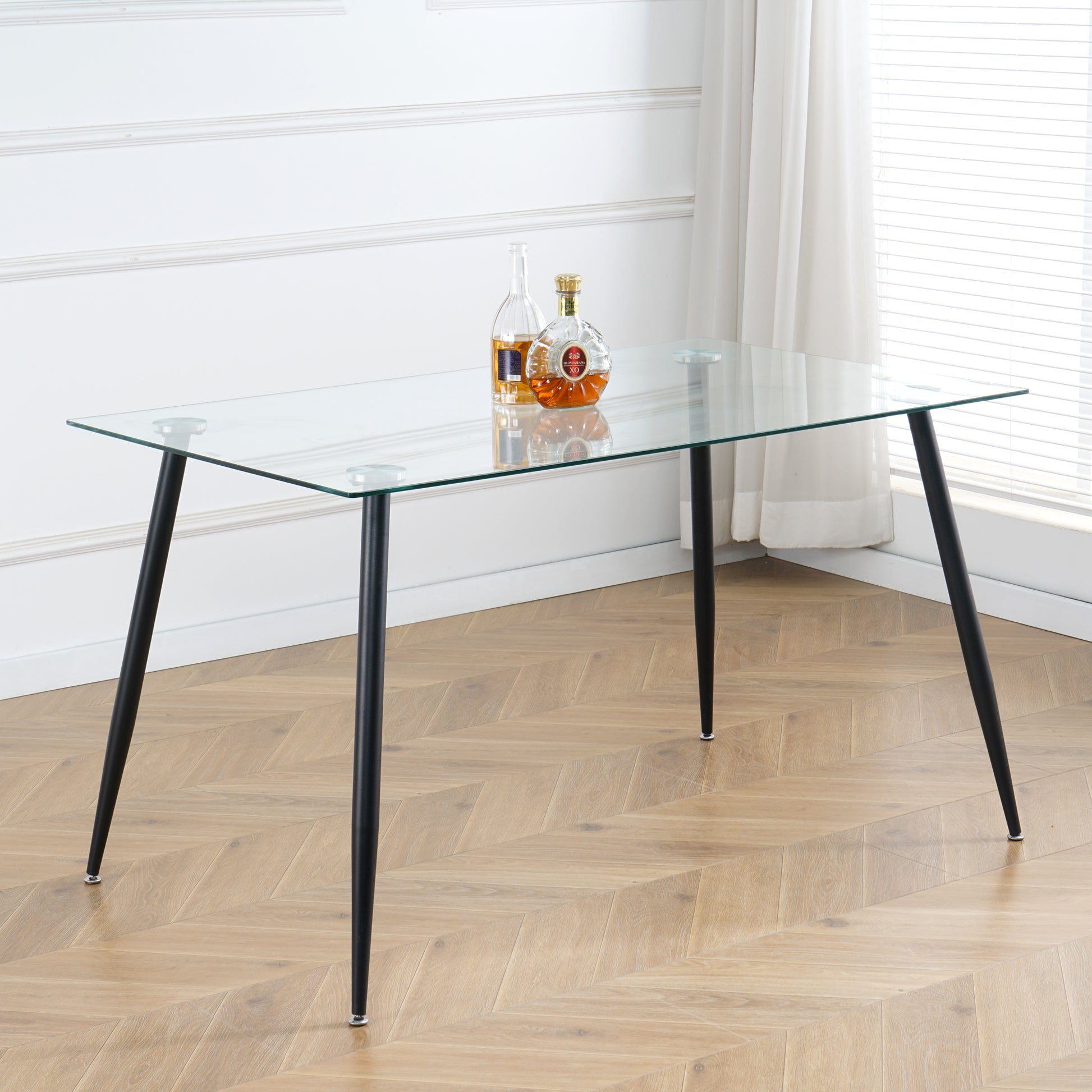 Modern Kitchen Glass dining table 51" Rectangular black-rectangular-glass