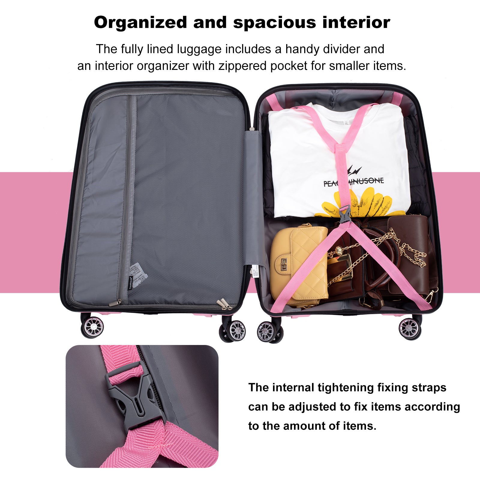 Hardshell Suitcase Spinner Wheels Pp Luggage Sets Lightweight Durable Suitcase With Tsa Lock,3 Piece Set 20 24 28 ,Pink Pink Polypropylene