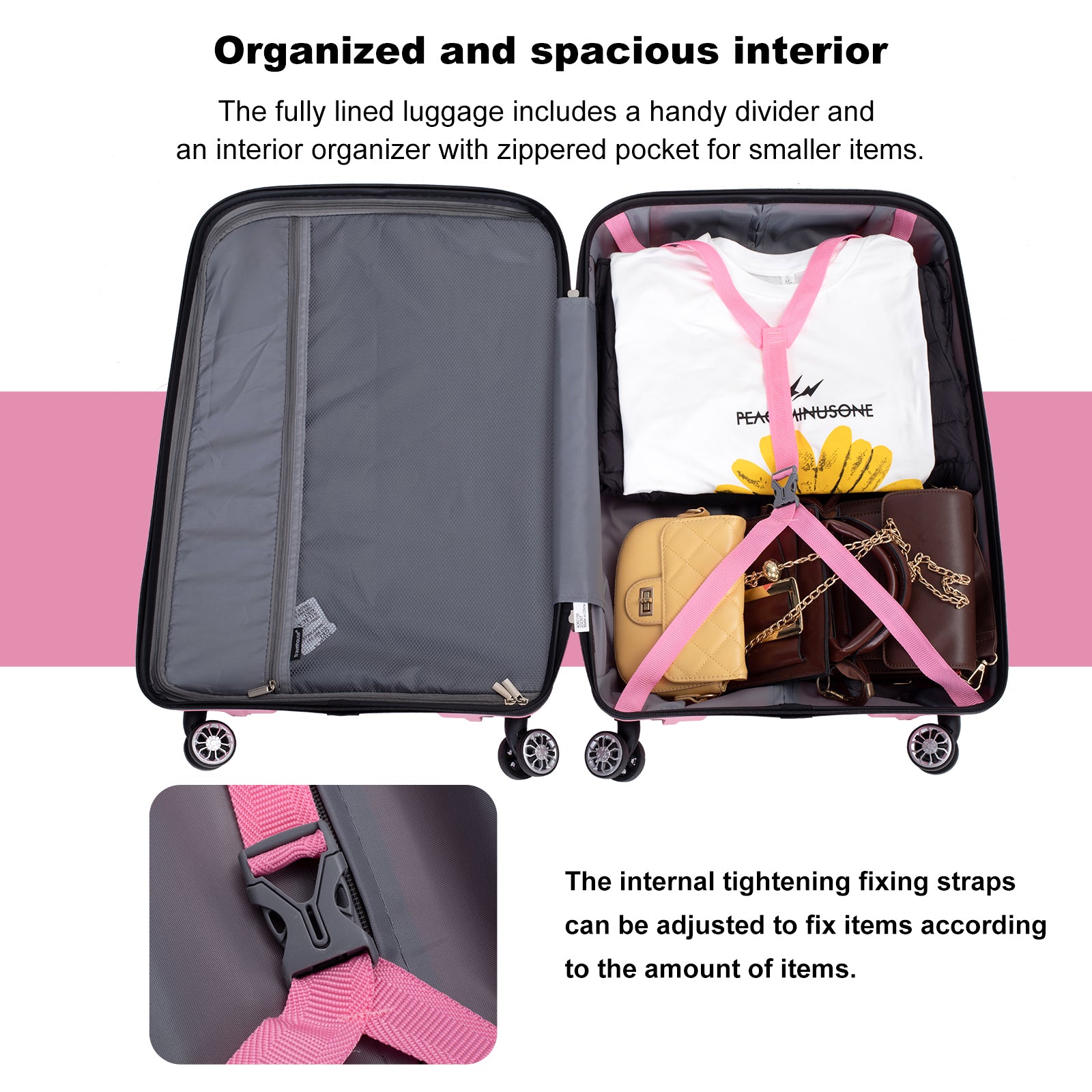 Hardshell Suitcase Spinner Wheels PP Luggage Sets pink-polypropylene