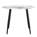 A Modern Minimalist Circular Dining Table With A Diameter Of 40 Inches, A 0.3 Inch Thick Imitation Marble Pattern Tabletop And Black Metal Legs 40 '* 40' * 30 'Dt 1164 White Glass