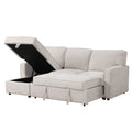 Upholstery Sleeper Sectional Sofa With Storage Space, Usb Port, 2 Cup Holders On Back Cushions Same Sku Wy000335Aaa Beige Wood Square Arms Polyester 3 Seat