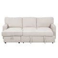 Upholstery Sleeper Sectional Sofa With Storage Space, Usb Port, 2 Cup Holders On Back Cushions Same Sku Wy000335Aaa Beige Wood Square Arms Polyester 3 Seat