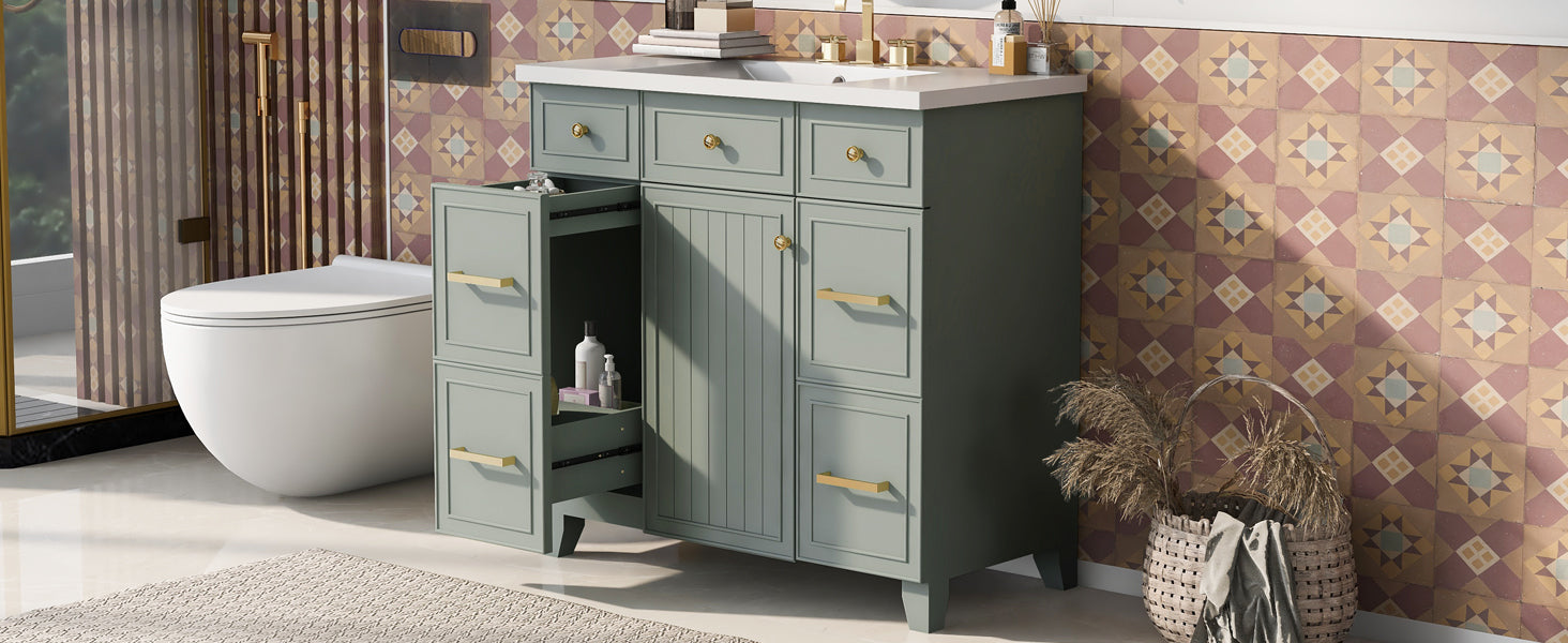 36" Bathroom Vanity Cabinet With Sink Top Combo Set, Green, Single Sink, Shaker Cabinet With Soft Closing Door And Drawer Green Solid Wood Mdf Resin