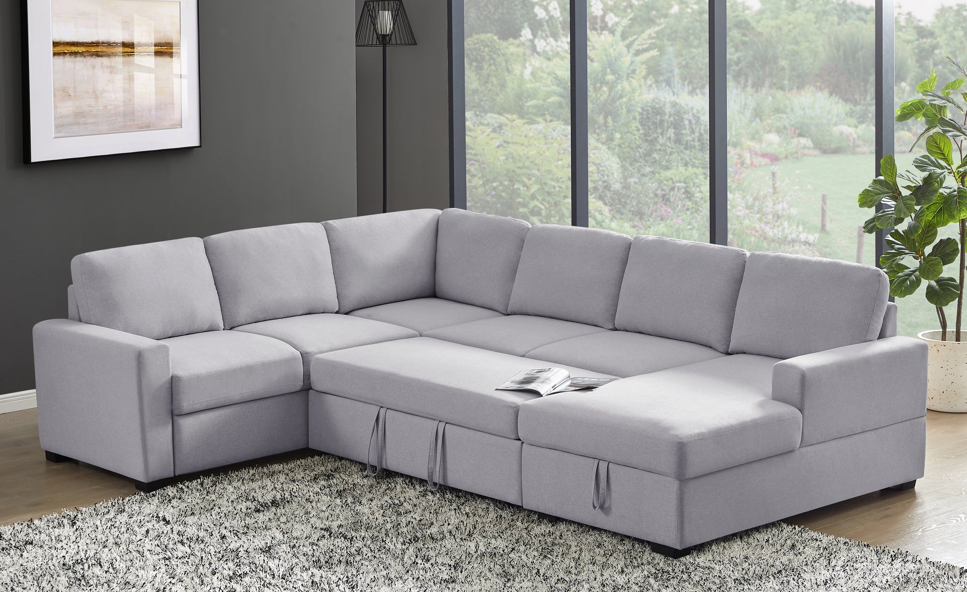 Ketterman 4 Piece Upholstered Sectional Light Gray Foam Linen