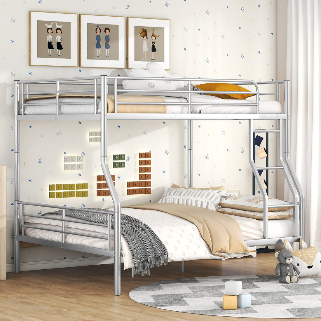 Full Xl Over Queen Metal Bunk Bed, Sliver Silver Iron