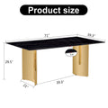 Modern Minimalist Dining Table. The Black Patterned Glass Desktop Is Equipped With Golden Metal Legs. Suitable For Restaurants And Living Rooms 71