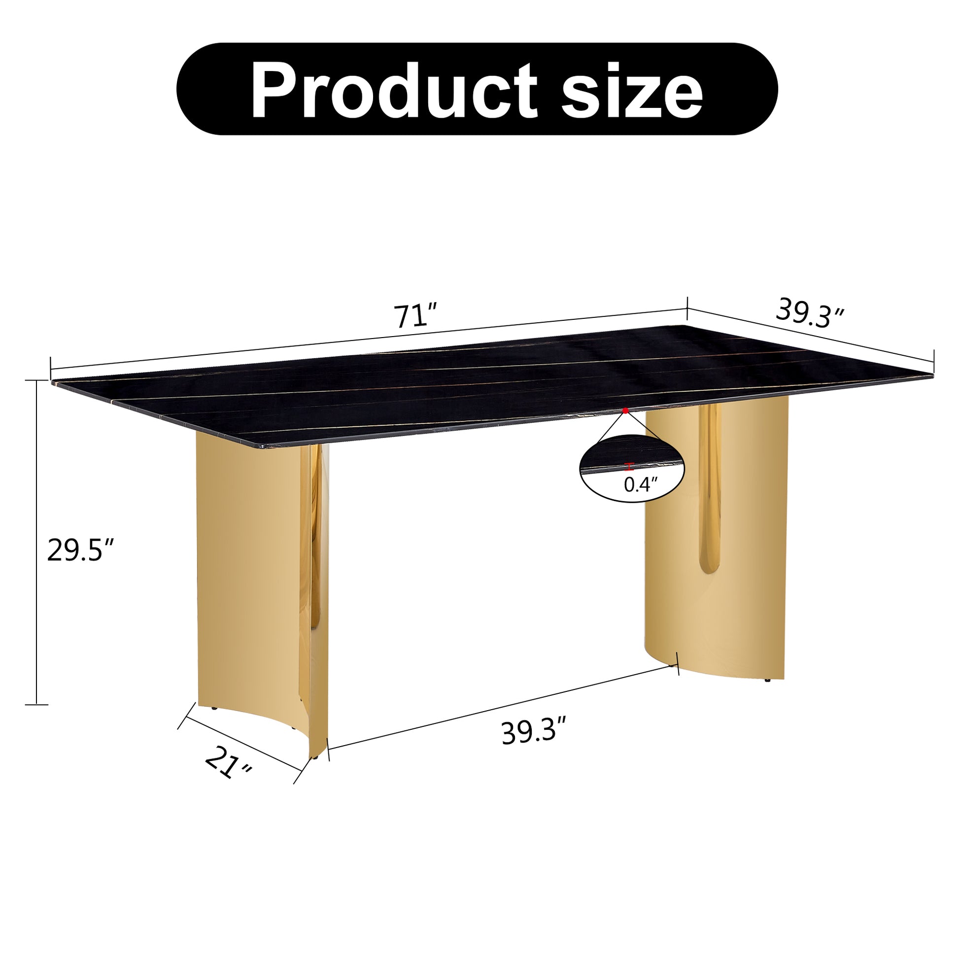 Modern Minimalist Dining Table. The Black Patterned Glass Desktop Is Equipped With Golden Metal Legs. Suitable For Restaurants And Living Rooms 71" *39.3" *29.5" Dt 69 Black Glass