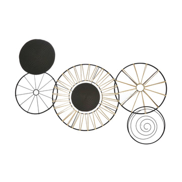 Circular 5 Piece Metal Wall Decor With Wheel And Plate Design, Black Black Metal