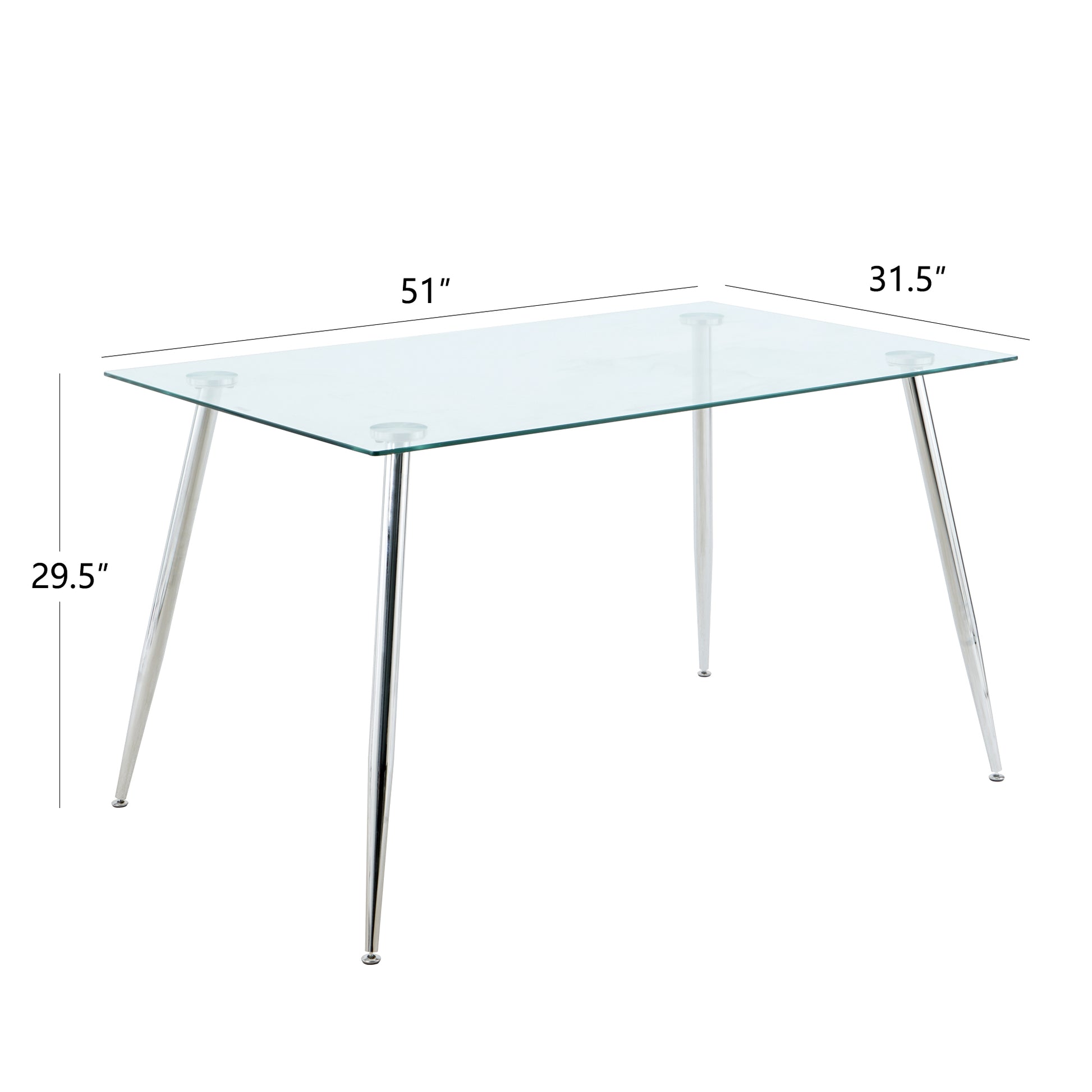 Modern Simple Rectangular Glass Dining Table, Solid Tempered Glass Tabletop, Electroplated Table Legs, White Pu Dining Chair Set, Suitable For Restaurant Kitchen Use Set Of 5 Upholstered Chair Glass White Pu Seats 4 Metal Rectangular Dining Table With