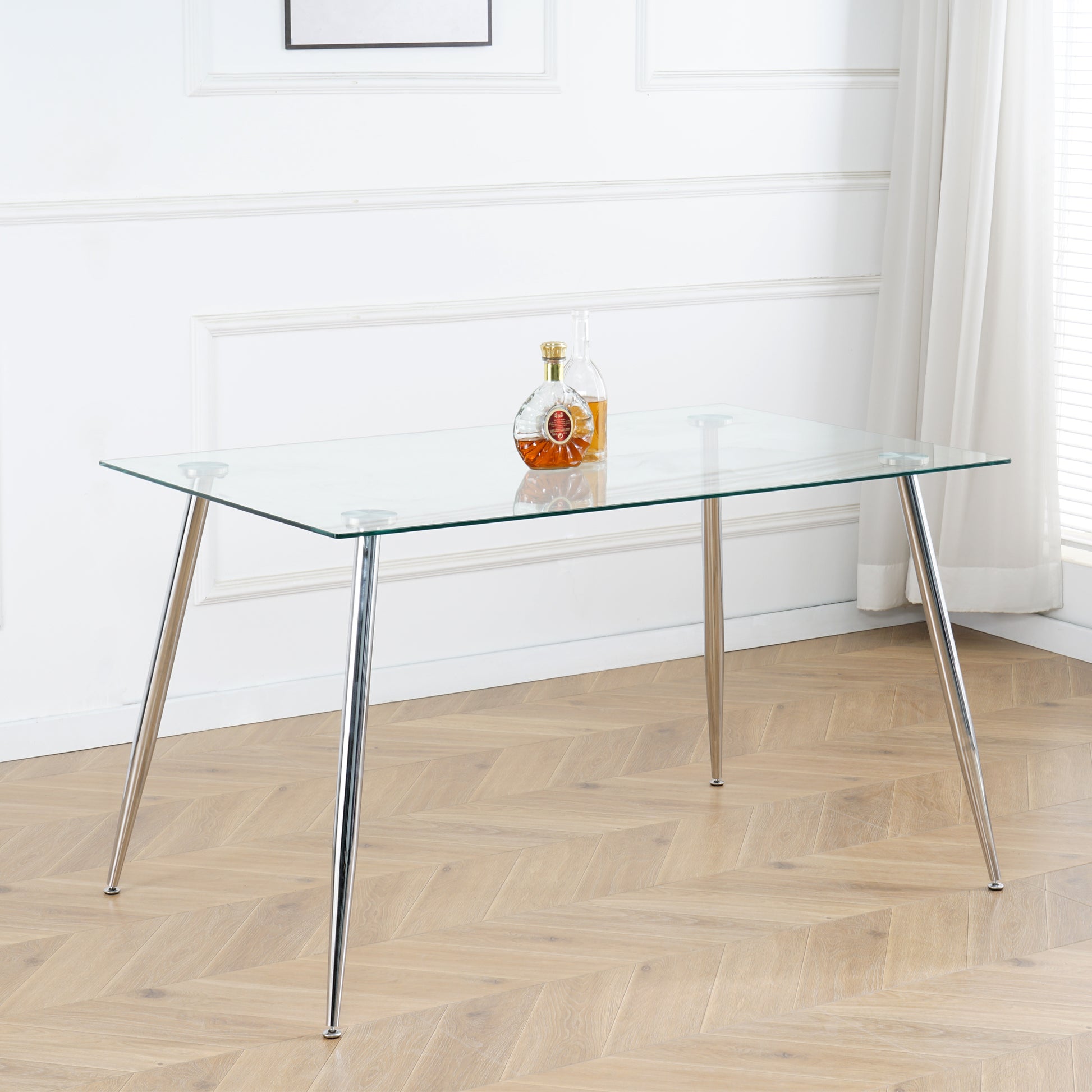 Modern Kitchen Glass dining table 51" Rectangular chrome-rectangular-glass