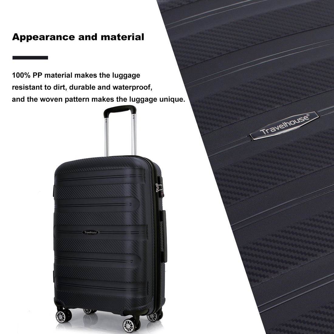 Hardshell Suitcase Spinner Wheels Pp Luggage Sets Lightweight Durable Suitcase With Tsa Lock,3 Piece Set 20 24 28 ,Black Black Polypropylene