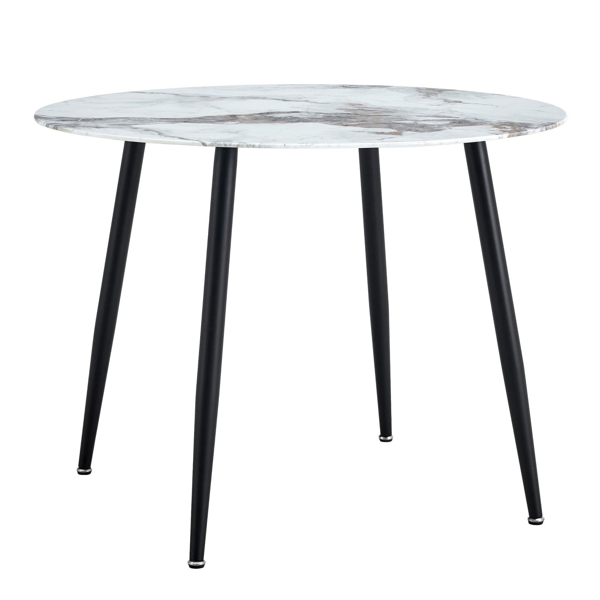 A Modern Minimalist Circular Dining Table With A Diameter Of 40 Inches, A 0.3 Inch Thick Imitation Marble Pattern Tabletop And Black Metal Legs 40 '* 40' * 30 'Dt 1164 White Glass