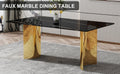 Modern Minimalist Dining Table. The Black Patterned Glass Desktop Is Equipped With Golden Metal Legs. Suitable For Restaurants And Living Rooms 71