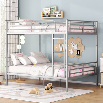 Full Over Full Metal Bunk Bed, Sliver Silver Iron