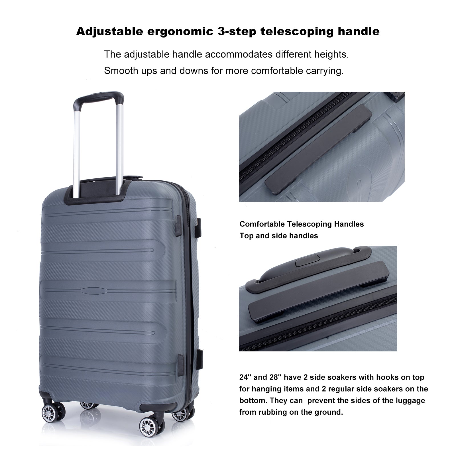 Hardshell Suitcase Spinner Wheels PP Luggage Sets gray-polypropylene