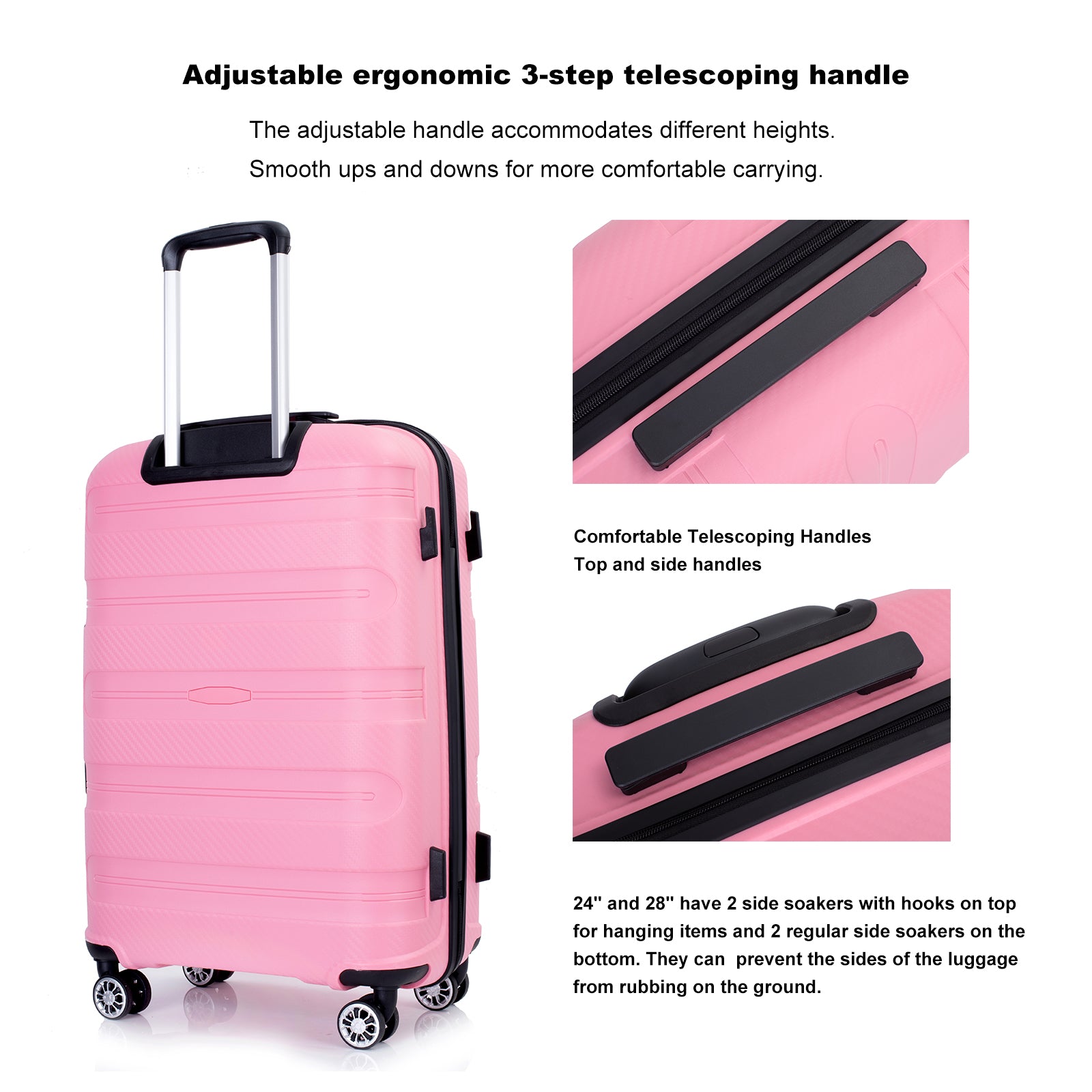 Hardshell Suitcase Spinner Wheels Pp Luggage Sets Lightweight Durable Suitcase With Tsa Lock,3 Piece Set 20 24 28 ,Pink Pink Polypropylene