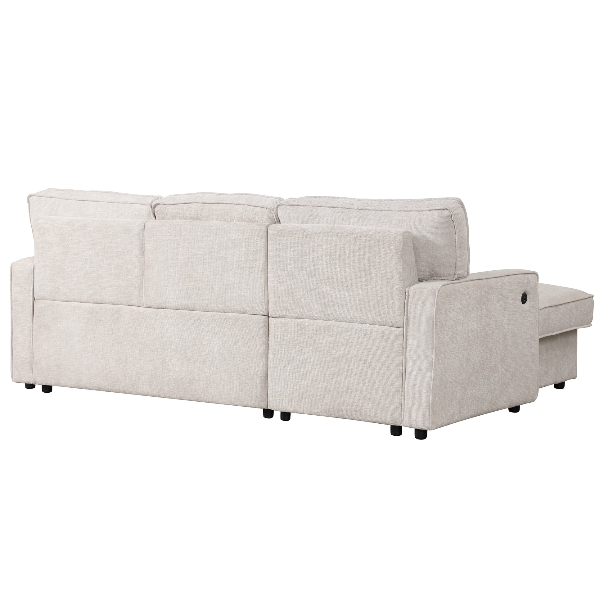 Upholstery Sleeper Sectional Sofa With Storage Space, Usb Port, 2 Cup Holders On Back Cushions Same Sku Wy000335Aaa Beige Wood Square Arms Polyester 3 Seat