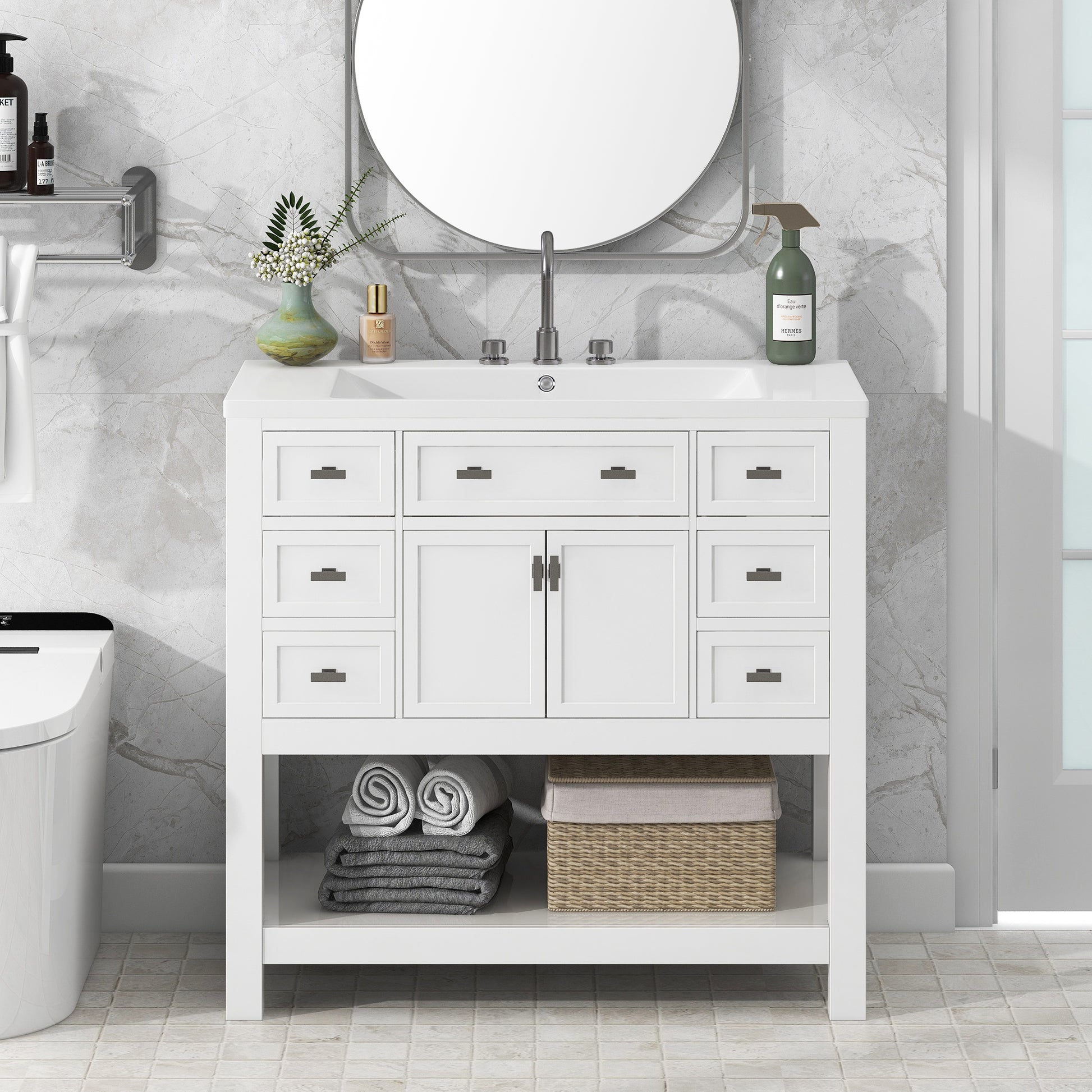 36'' Bathroom Vanity with Top Sink, Modern Bathroom 4+-white-2-1-soft close