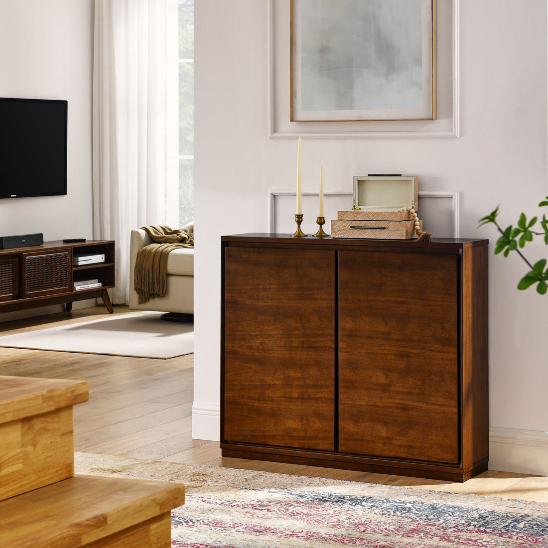 Walnut Colored Sideboard, Buffet Cabinet With 2