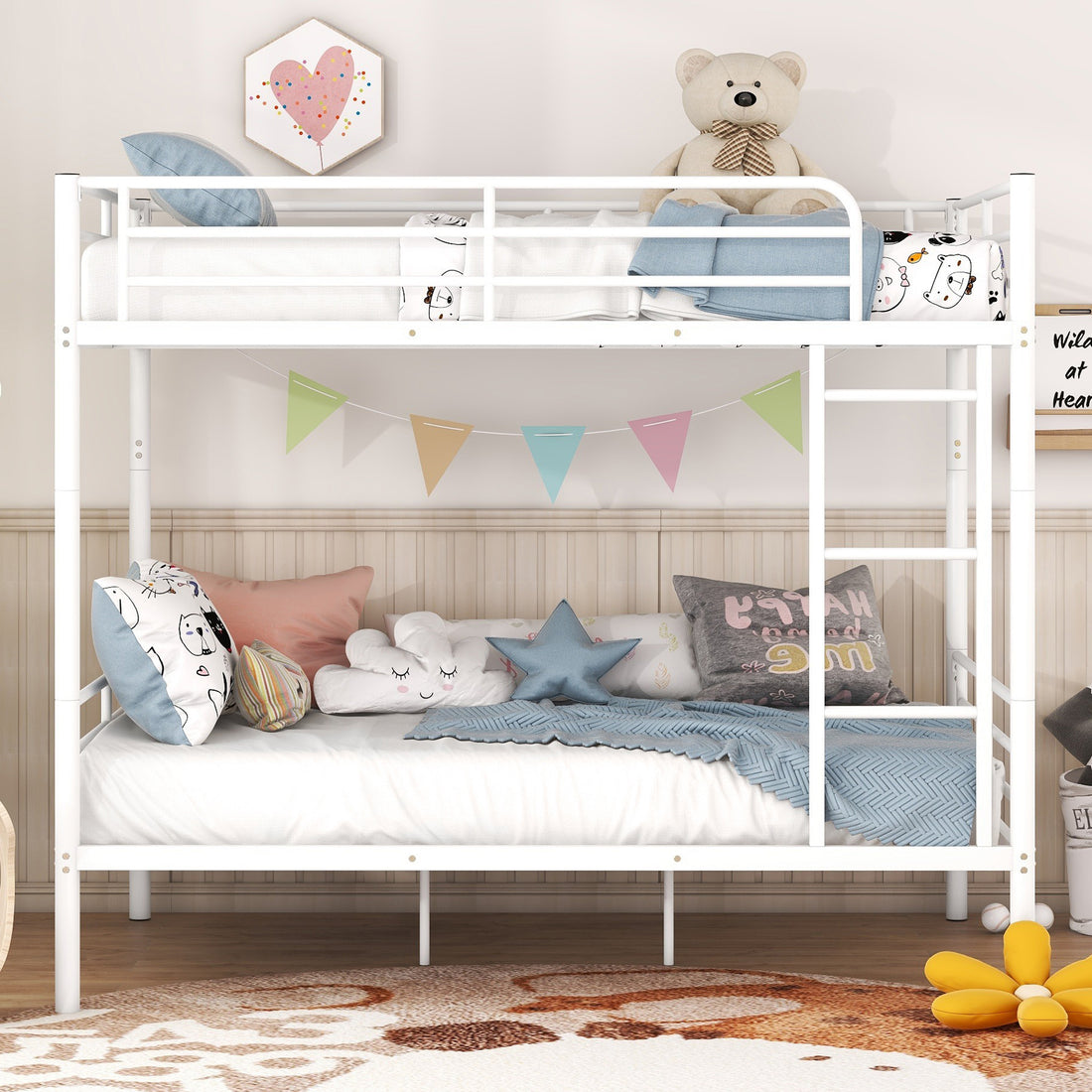 Full Over Full Metal Bunk Bed, White White Iron