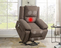 Electric Power Recliner Chair With Massage For Elderly ,Remote Control Multi Function Lifting, Timing, Cushion Heating Chair With Side Pocket Brown Brown Power Remote Metal Primary Living Space American Design Cat Scratch Fabric
