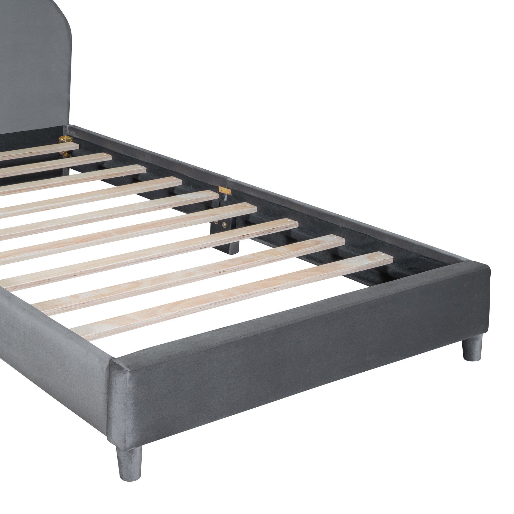Twin Size Upholstered Platform Bed with Bear Ear gray-velvet
